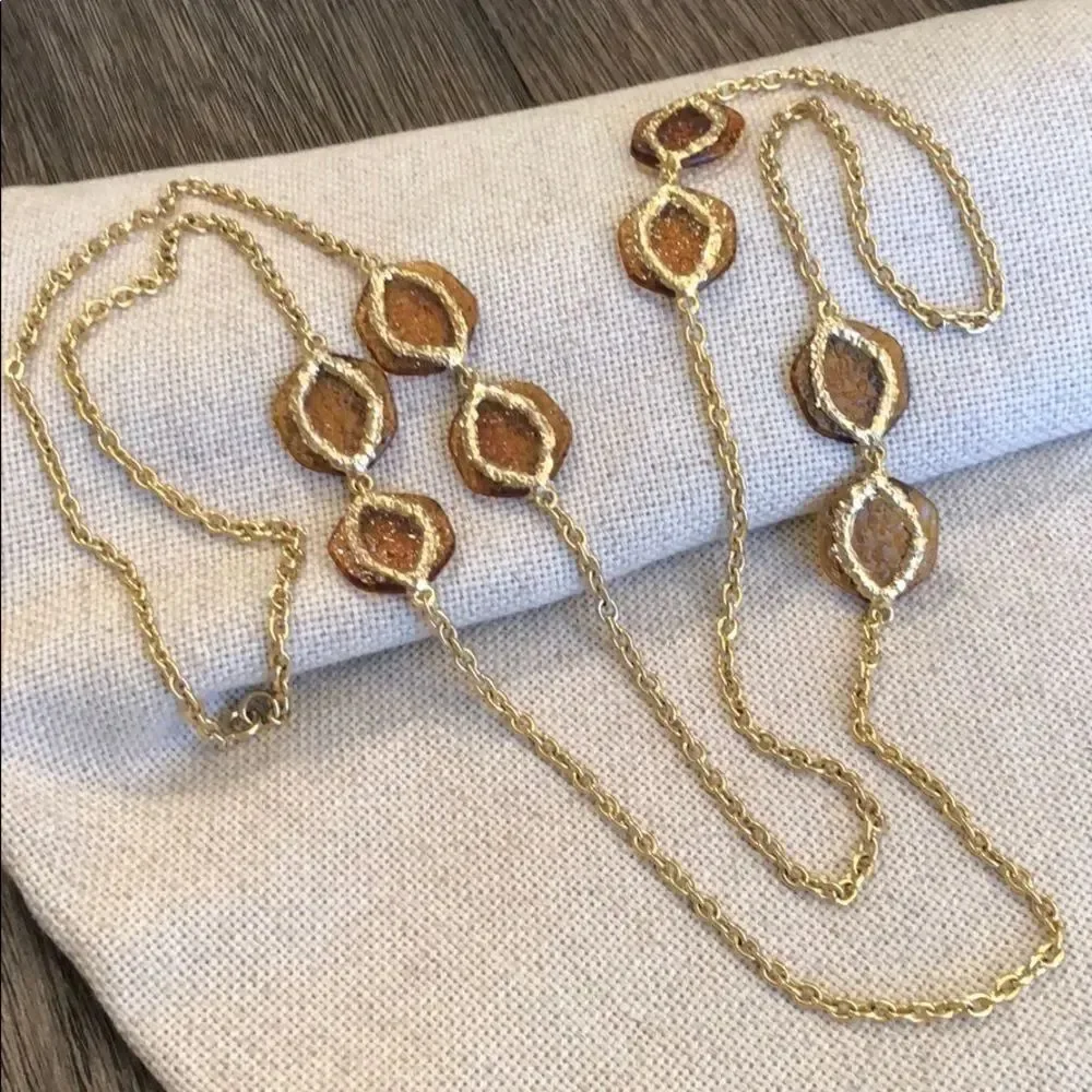 Vintage Station Necklace Amber Acrylic Accents